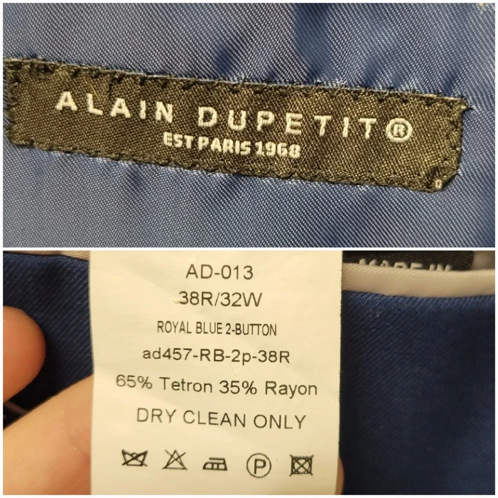 Alain Dupetit Blazer‎ Royal Blue 2-Button Notch Lapel AD-013 38R